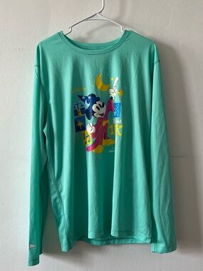 Brooks Teal Long-Sleeve Mickey Sorcerer Graphic Tee Disneyland 10K Race Shirt